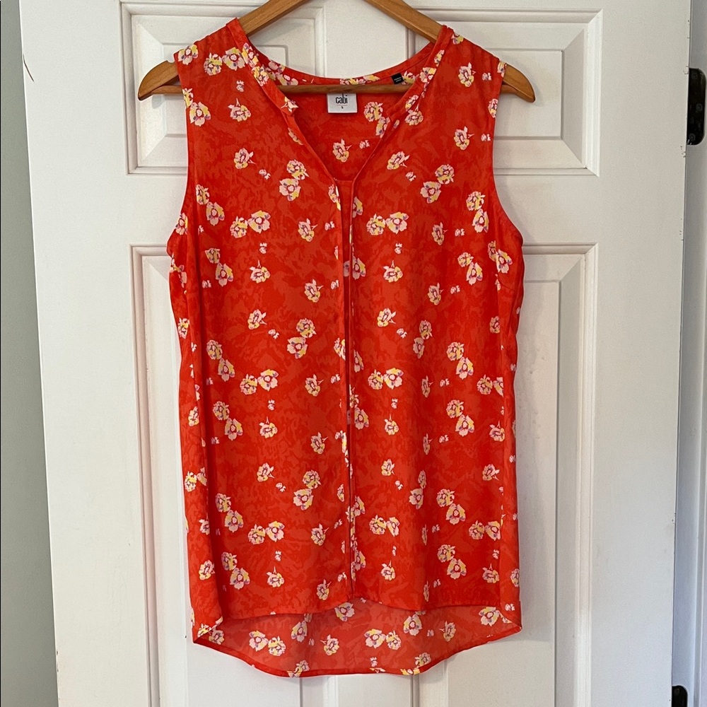 Cabi Vital Blouse — orange Sleeveless Blouse